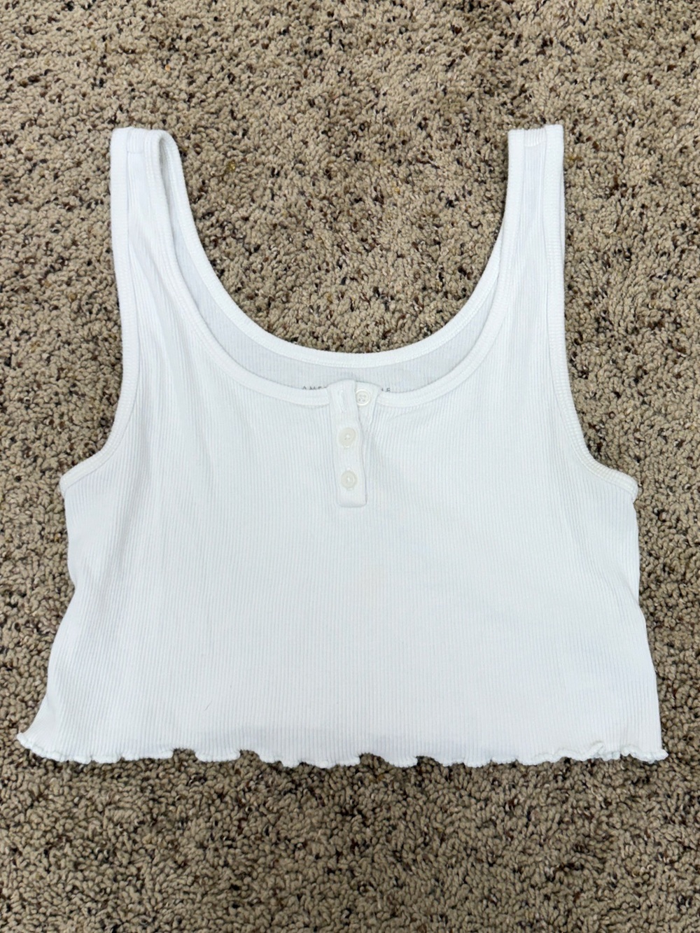 American Eagle Outfitters White Ribbed Button-Front Crop Tank